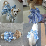 KUTKUT 3Pcs Plaid Dog Cats Dress Bow Tie Harness Leash Set Harness Dress for Small Dogs Cute Dog Pet Girl Puppy Adjustable Doggie Summer Dresses for Small Dogs Cats - kutkutstyle