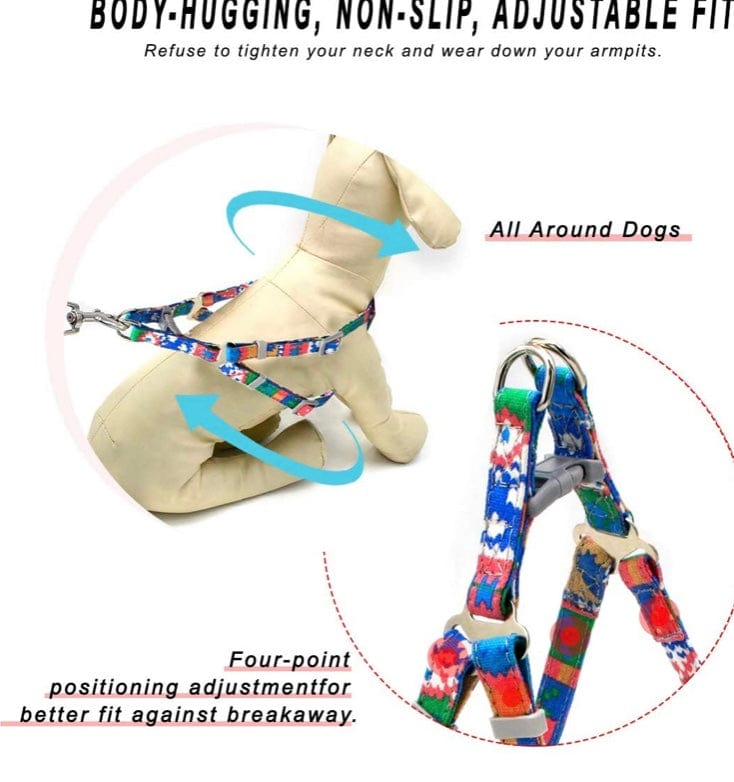 KUTKUT Adjustable & Breathable Harness and Leash Set | No Choke No Pull Canvas Print, Escape-Proof Harness for Small Dogs/Cats-Harness-kutkutstyle