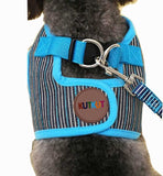 KUTKUT Adjustable No-Pull & No-Choke Vest Harness | Blue Stripes Print Soft Comfortable Breathable Vest Harness and Leash Set for Puppy - kutkutstyle