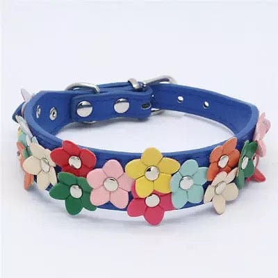 KUTKUT Adjustable PU Leather Colorful Flower Studded Collar and Leash Set for Dogs/Cats (Size: M, Adjustable Length: 32-38cm) - kutkutstyle