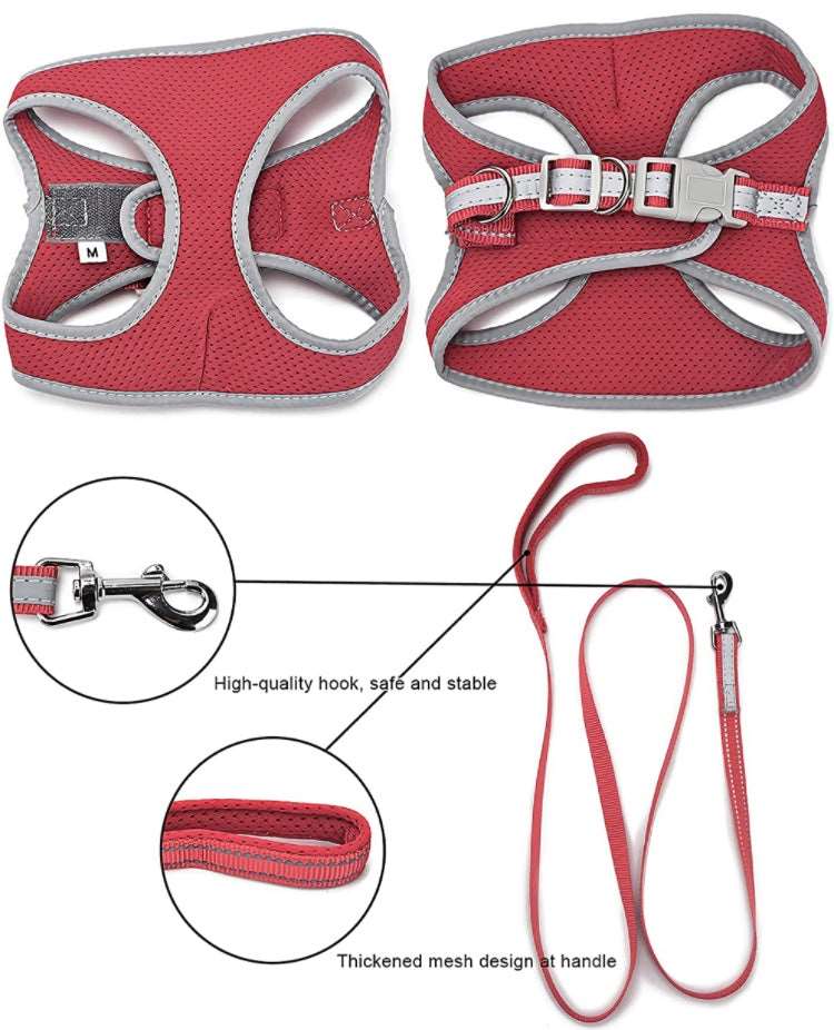 KUTKUT Adjustable, Reflective Breathable Soft Pet Chest Vest Harness and Leash with Air Mesh No Pull for Strap for Small Dogs and Cats-Harness-kutkutstyle