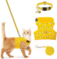 KUTKUT Cat & Small Dog Puppy Harness with Leash and Collar for Walking - Escape Proof - Adjustable Soft Vest Harnesses for Small Dogs and Cats - kutkutstyle