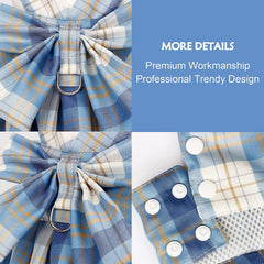 KUTKUT Dog Clothes for Small Dogs Girl, Plaid Dog Dress Bow Tie Harness Leash Set, Puppy Cute Bow Skirt, Pet Outfits with Leash Ring - kutkutstyle