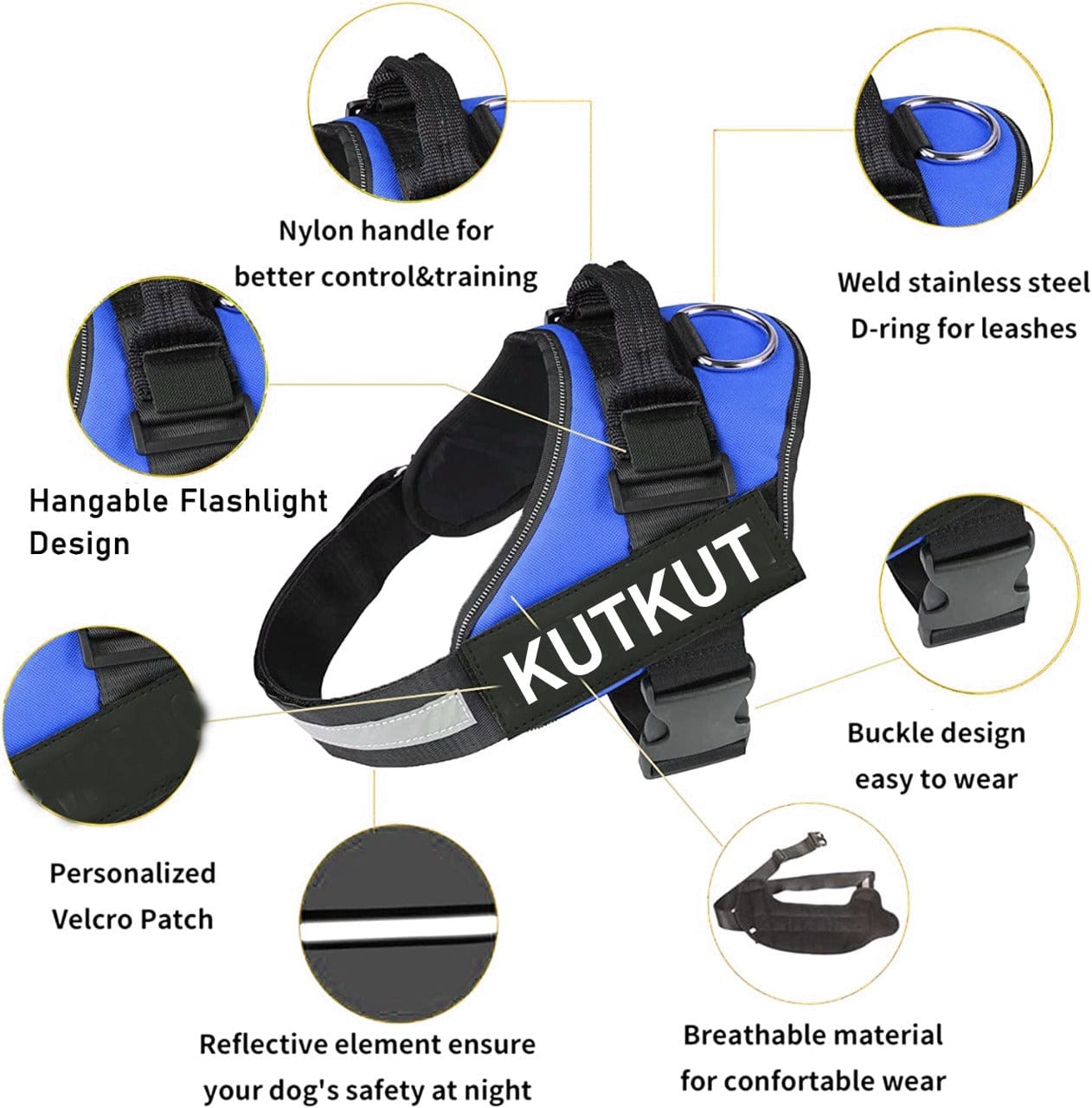 KUTKUT Dog Harness, No-Pull Pet Harness Adjustable Soft Padded Dog Vest, Reflective No-Choke Pet Oxford Vest with Easy Control Handle for Small Dogs - kutkutstyle