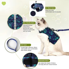KUTKUT Kitten Harness and Leash for Walking Escape Proof Air Mesh Fabric Outdoor Walking Vest with Reflective Strips for Cute Kittens and Small Puppies - kutkutstyle