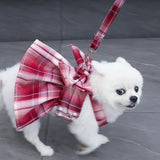 KUTKUT Plaid Dog Dress Bow Tie Harness with Leash Set-Harness-kutkutstyle