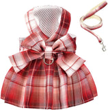 KUTKUT Plaid Dog Dress Bow Tie Harness with Leash Set-Harness-kutkutstyle