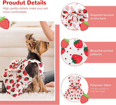 KUTKUT Small Dog Harness Dress and Leash Set Cute Bowknot Puppy Cat Princess Girl Dress Dog Clothes Soft Mesh Straberries Pattern Girl Dog Dress for Shihtzu, Poodle, King Charles - kutkutstyl