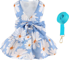 KUTKUT Small Dog Harness Dress and Leash Set Cute Bowknot Puppy Cat Princess Girl Dress Dog Clothes Soft Mesh Straberries Pattern Girl Dog Dress for Shihtzu, Poodle, King Charles - kutkutstyl