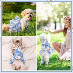 KUTKUT Small Dog Harness Dress and Leash Set Cute Bowknot Puppy Cat Princess Girl Dress Dog Clothes Soft Mesh Straberries Pattern Girl Dog Dress for Shihtzu, Poodle, King Charles - kutkutstyl