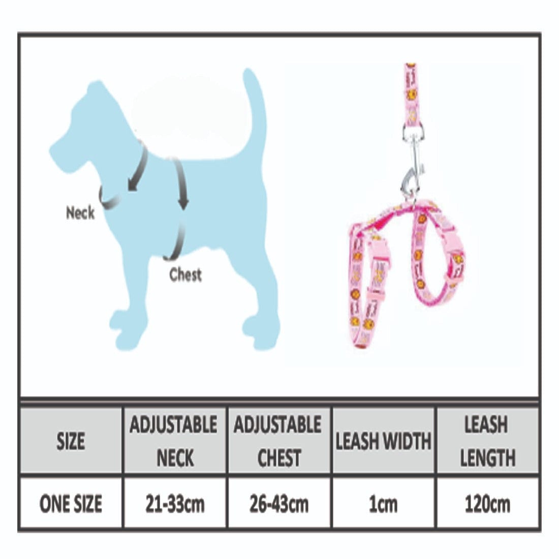 KUTKUT Adjustable H Style Escape Proof Harness and Leash with Cute Animal Patterns for Small Cats, Puppy/Kitten Outdoor Walking (Adjustable Neck Girth 21-33 cm and Adjustable Chest Girth 26-4