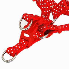 KUTKUT Adjustable | Polka Print Heavy Duty | No Pull Pet Back Clip Halter Harness and Leash for Small- Medium Dogs and Cats (Red, Size: M, Adjustable Chest: 41-61 cm) - kutkutstyle