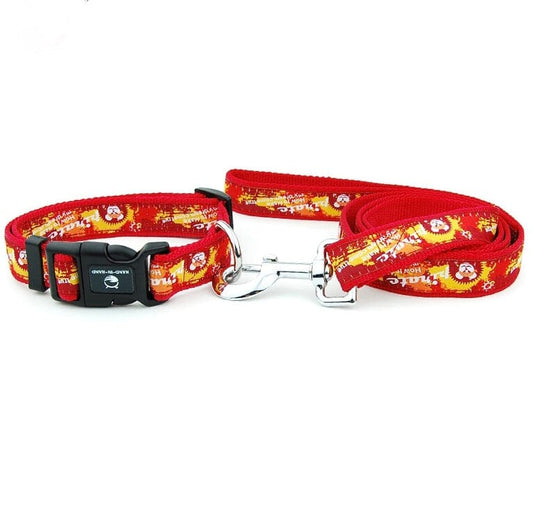 KUTKUT Dog Collar Combo Set | Matching Collar & Leash | Safety Set for Daily Outdoor Walking Running Training Small Medium Dogs Cats (Adjustable Neck: 38cm - 54cm) - kutkutstyle