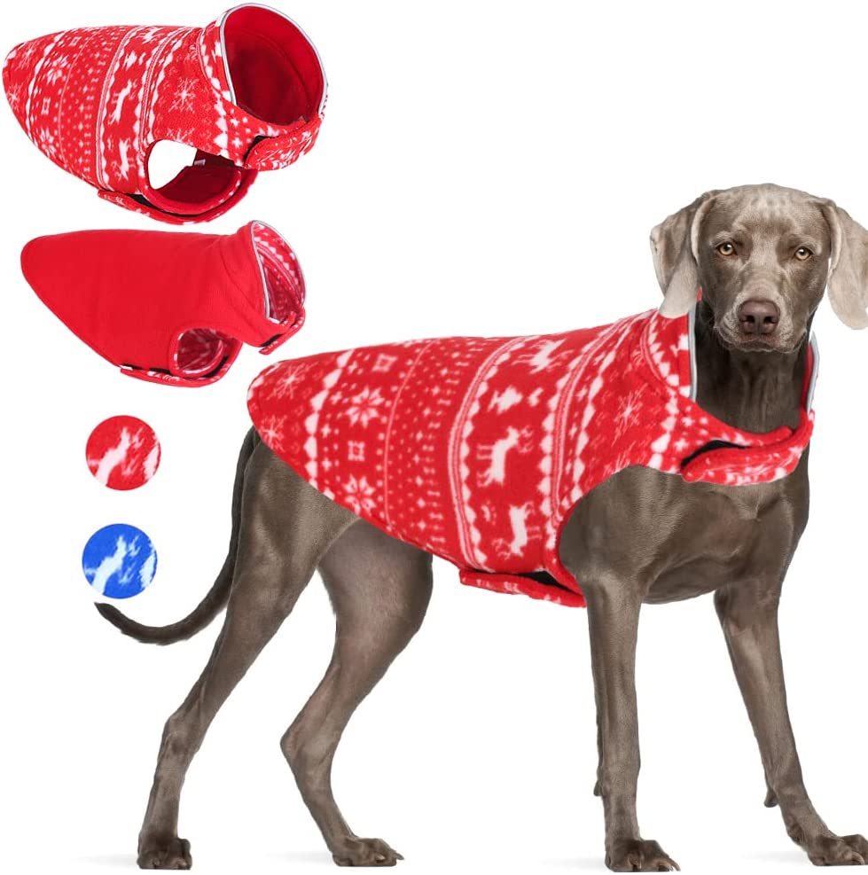 KUTKUT Christmas Dog Winter Coat Pet Sweater, 2-in-1 Dog Fleece Jacket Reflective Pet Warm Vest, Cold Weather Christmas Costume Dog Clothes for