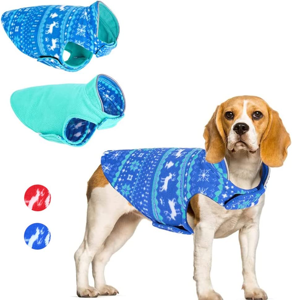 KUTKUT Christmas Dog Winter Coat Pet Sweater, Reversible Dog Fleece Jacket Reflective Pet Warm Vest, Cold Weather Christmas Costume Dog Clothes for Puppies and Small dogs - kutkutstyle