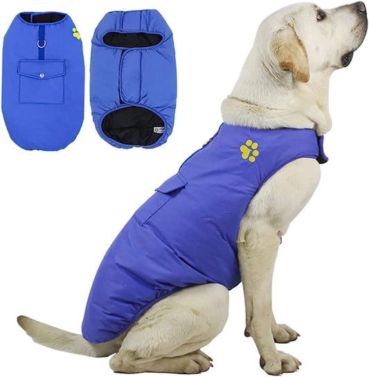 KUTKUT Dog Cold Weather Costs, Reversible Waterproof Warm Dogs Jacket Vest Winter Coat with Pocket and D-Ring, Windproof Pet Cotton Clothes for Small Dogs Cats - kutkutstyle