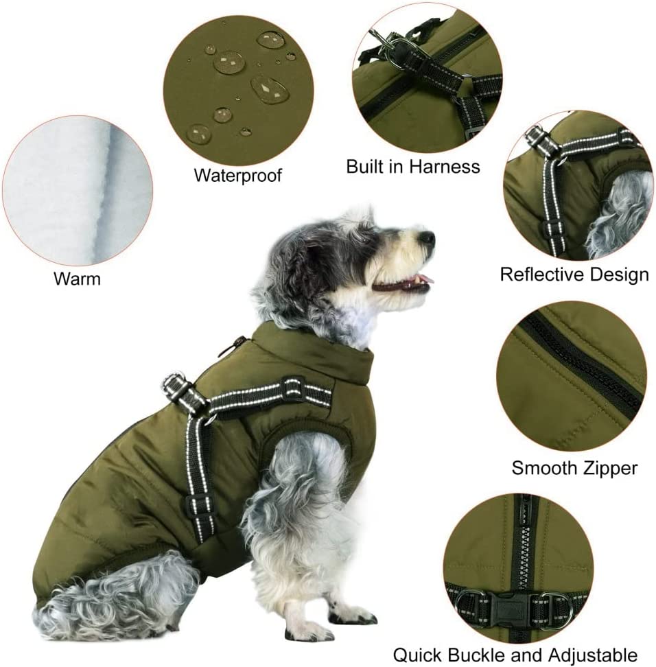 KUTKUT Padded Vest Dog Jacket with Harness Winter Dog Coat Fleece Dog Jacket Waterproof Dog Coat Zipper Dog Jacket Dog Coat with Reflective Harness for Small Dogs-Jacket-kutkutstyle