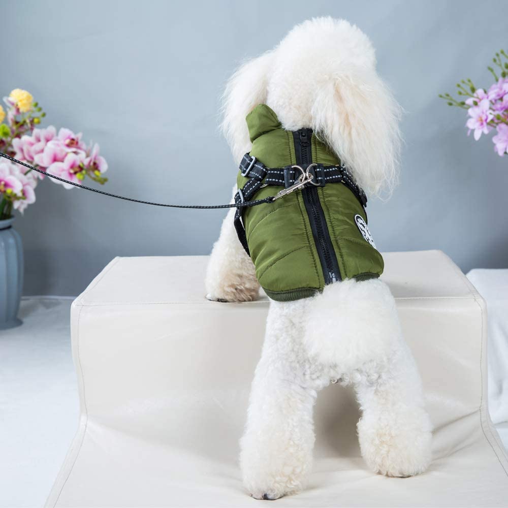 KUTKUT Padded Vest Dog Jacket with Harness Winter Dog Coat Fleece Dog Jacket Waterproof Dog Coat Zipper Dog Jacket Dog Coat with Reflective Harness for Small Dogs-Jacket-kutkutstyle