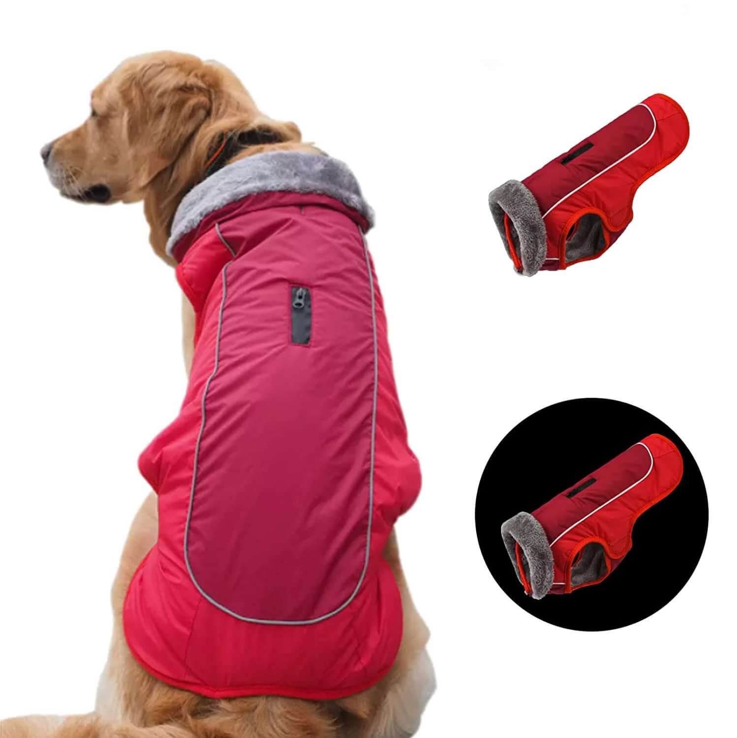 KUTKUT Waterproof Warm Dog Jacket, Dog Apparel with Fleece Neckline,Windproof Cozy Cold Weather Dog Coat Lining Winter Dog Thick Vest for Outdoor Small Dogs - kutkutstyle