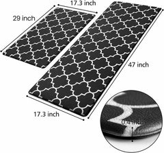 EZYHOME Waterproof Kitchen Mat [2 PCS] Cushioned Anti-Fatigue Kitchen Rug, Non-Slip Kitchen Mats and Rugs Heavy Duty PVC Ergonomic Comfort Standing Foam Mat for Kitchen, Office, Sink, Laundry