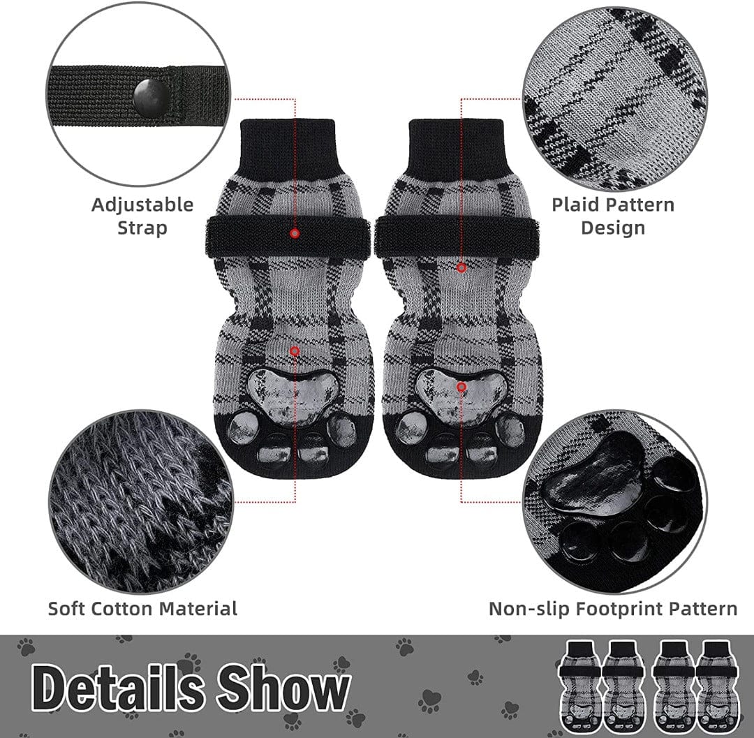 KUTKUT Double Sided Anti-Skid Knit Socks for Medium & Large Dogs | Pack of 4pcs Traction Control Non-Slip Pet Paw Protectors with Grips For Big Dogs | Better Control on Hardwood Floor Paw Protector-kutkutstyle