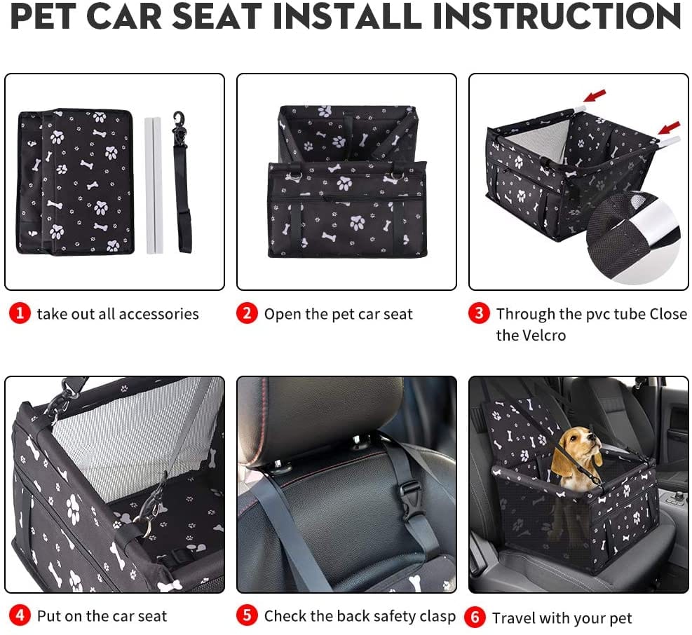 KUTKUT Pet Car Booster Seat Travel Carrier Cage, Oxford Breathable Folding Soft Washable Travel Bags With Seat Belt for Cats & Small Breed dog or Other Small Pet weight under 7kg (Black, SIZE: 40 x 34 x 25cm)-kutkutstyle