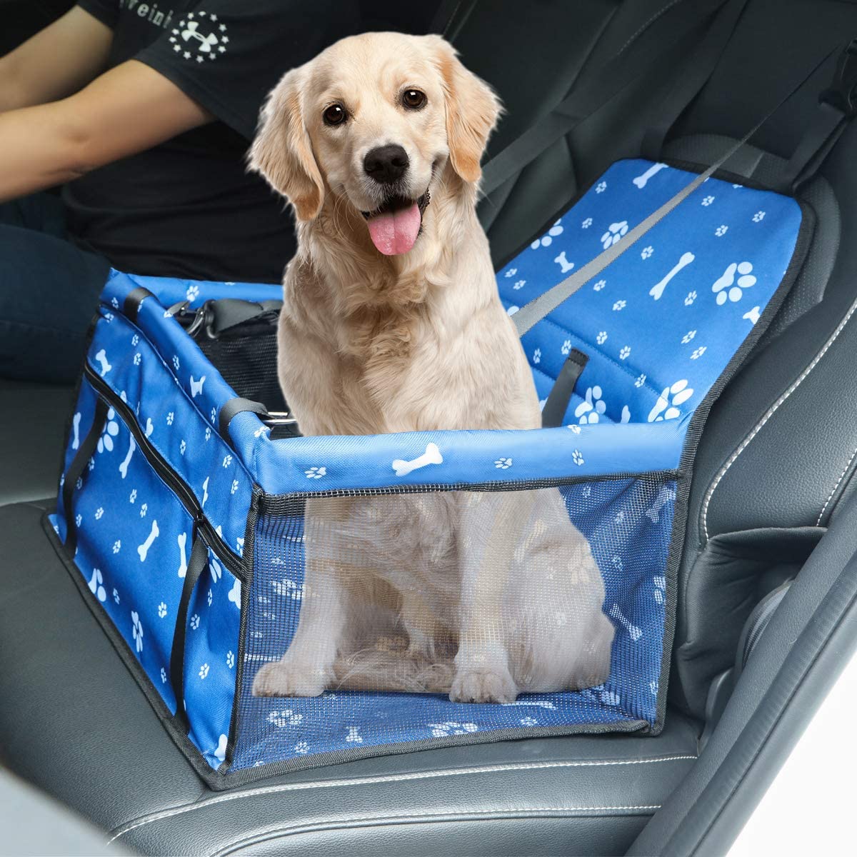KUTKUT Pet Car Booster Seat Travel Carrier Cage, Oxford Breathable Folding Soft Washable Travel Bags With Seat Belt for Small Breed Dogs , Cats or Other Small Pet weight under 7kg (Blue, SIZE: 40 x 34 x 25cm)-kutkutstyle