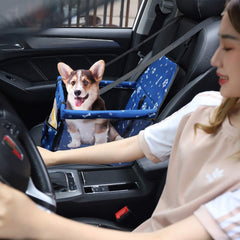 KUTKUT Pet Car Booster Seat Travel Carrier Cage, Oxford Breathable Folding Soft Washable Travel Bags With Seat Belt for Small Breed Dogs , Cats or Other Small Pet weight under 7kg (Blue, SIZE: 40 x 34 x 25cm)-kutkutstyle