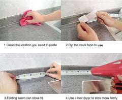 EZYHOME Caulk Strip Tape,Waterproof and Oil-Proof 38mm x 3.2m Caulk Strip Tape for Cooktop, Self Adhesive Caulk Tape for Sink,Toilet, Bathroom,Wall Edge,Caulk Strip Sealing Tape for Bathtub -