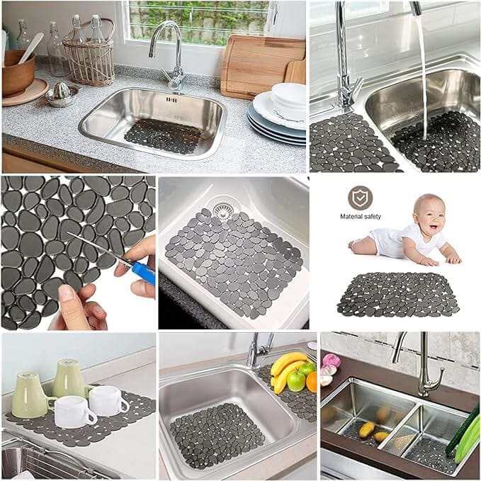 kutkutstyle L x W: (40cm x 30cm) EZYHOME Kitchen Sink Mats, Adjustable PVC Sink Protector Mats for Stainless Steel Sink or Porcelain Sink, Dish Drying Mat for Bathroom Kitchen Sink Countertop, 15.8 x 12 inch