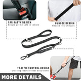 KUTKUT Heavy Duty Dog Leash, 6FT Leash Adjustable Strong Lead, Two Padded Handle and Car Seat Belt Buckle, Highly Reflective with Safty Lock Bungee Dog Leash for Small, Medium Large Dogs - ku