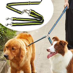 KUTKUT Double Dog Lead Coupler Splitter Adjustable - 360° Swivel No Tangle Dual Dog Walking Training Leash Reflective Bungee Lead Walk 2 Dogs with Ease Hands-Free Dog Leash (Blue) - kutkutst