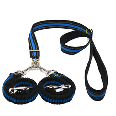 KUTKUT Double Dog Lead Coupler Splitter Adjustable - 360° Swivel No Tangle Dual Dog Walking Training Leash Reflective Bungee Lead Walk 2 Dogs with Ease Hands-Free Dog Leash (Blue) - kutkutst