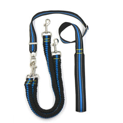 KUTKUT Double Dog Lead Coupler Splitter Adjustable - 360° Swivel No Tangle Dual Dog Walking Training Leash Reflective Bungee Lead Walk 2 Dogs with Ease Hands-Free Dog Leash (Blue) - kutkutst