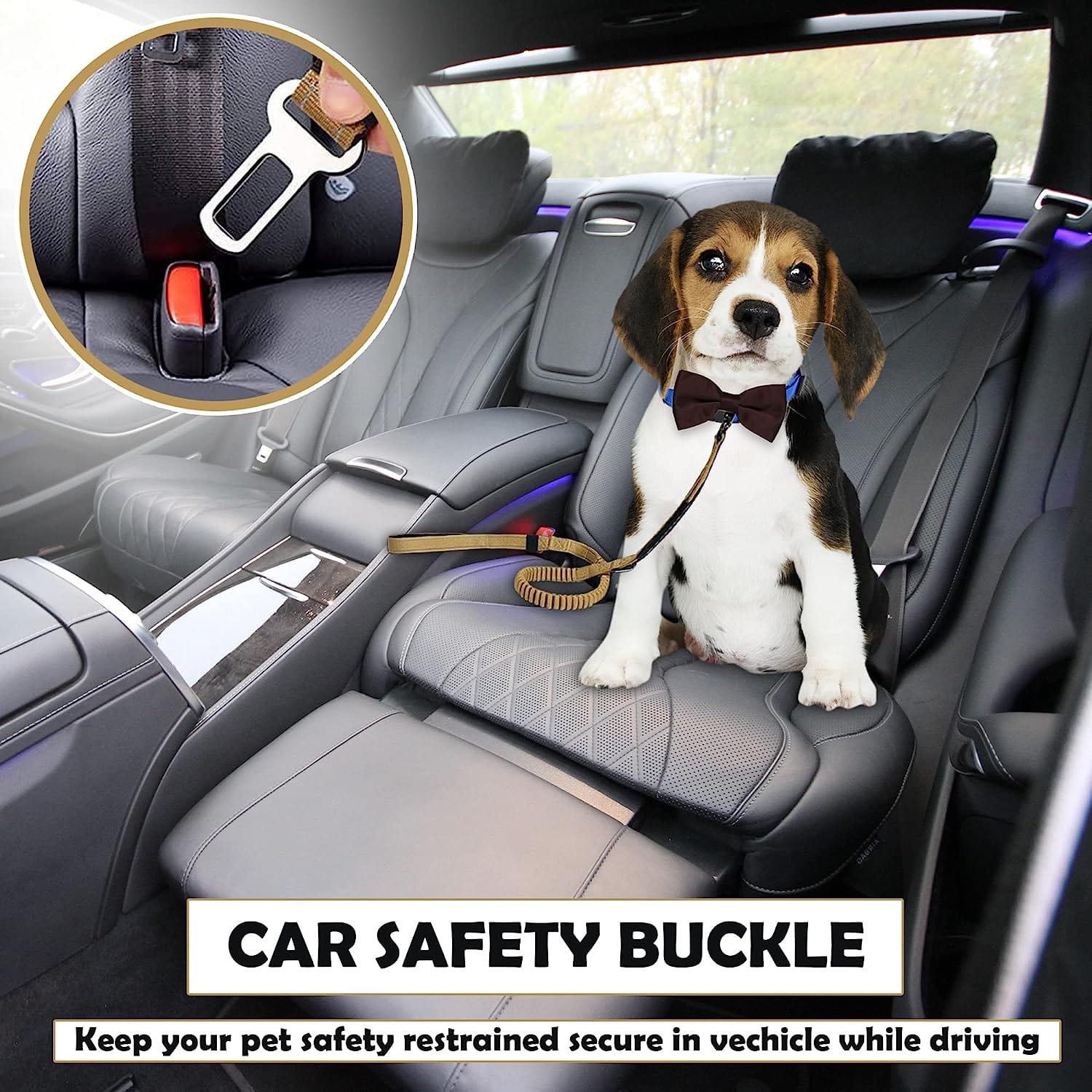 KUTKUT Heavy Duty Dog Leash with Car Seat Belt, 6Ft Shock Absorbing Tactical Bungee Dog Leash, No Pull Dog Training Leash with Double Handle for Small