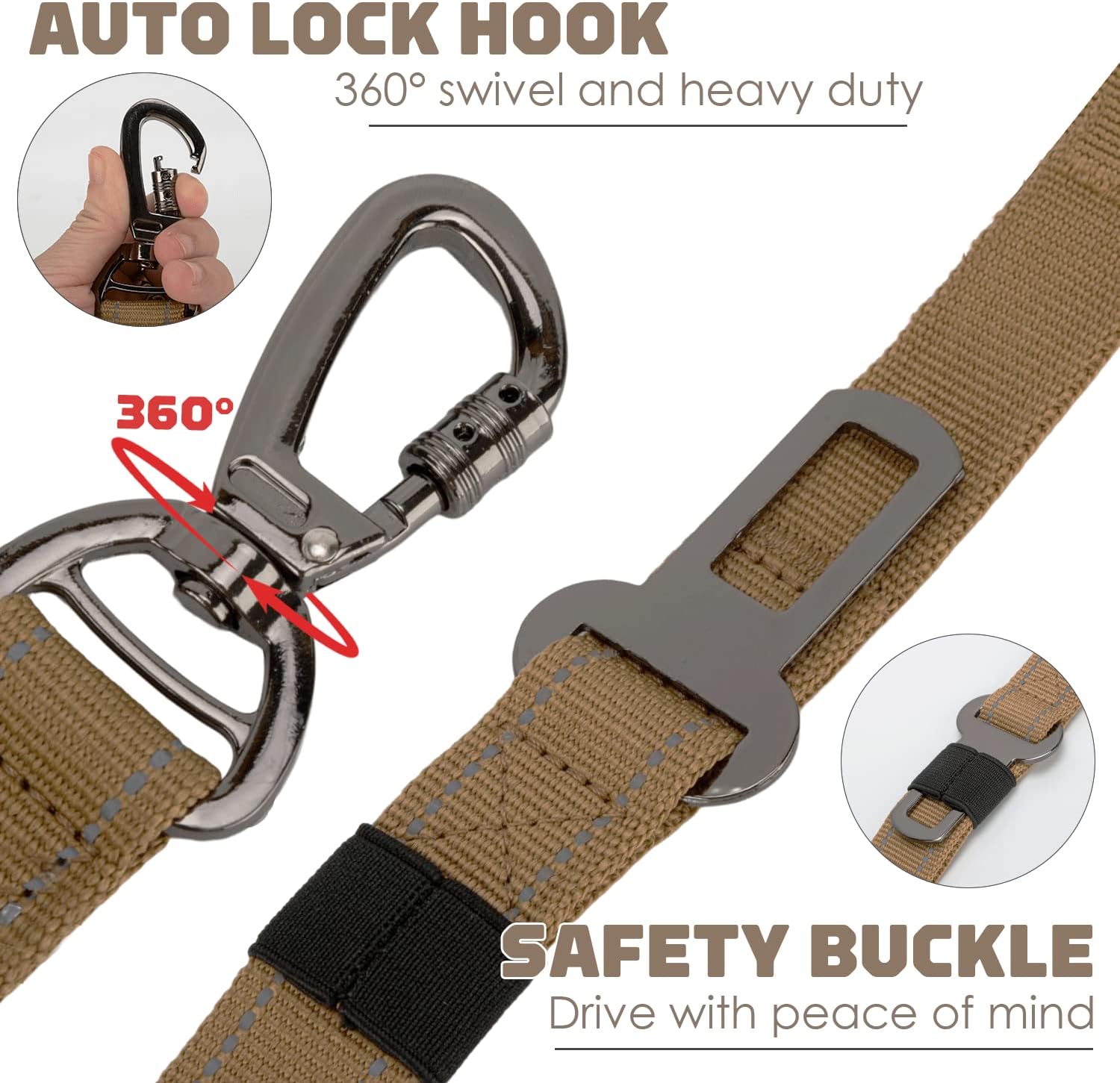 KUTKUT Heavy Duty Dog Leash with Car Seat Belt, 6Ft Shock Absorbing Ta