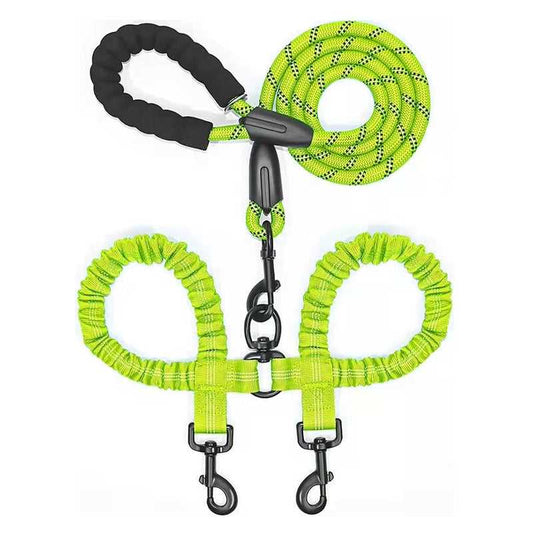 KUTKUT 2022 Adjustable & Comfortable Dual Dog Leash Coupler Splitter Tangle Free with Shock Absorbing Bungee Reflective 2 Dog Leashes for Small Medium Dogs - kutkutstyle