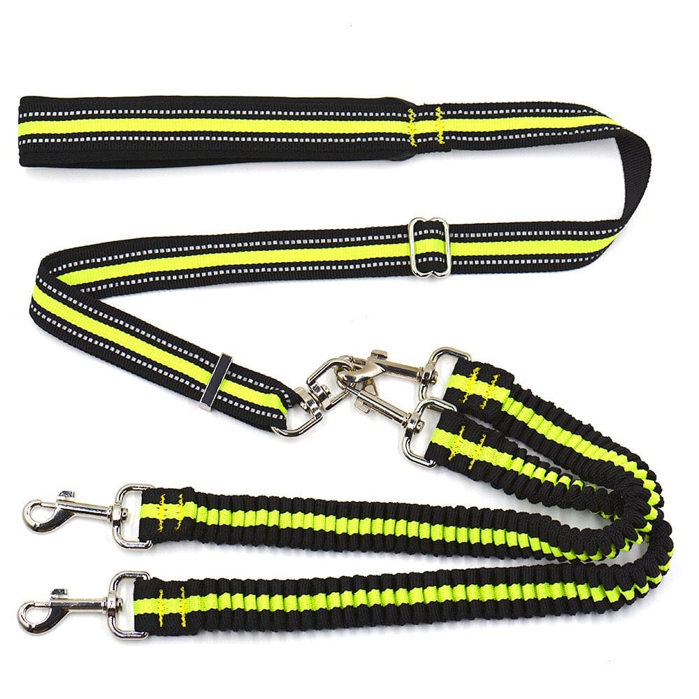 KUTKUT Double Dog Lead Coupler Splitter Adjustable - 360° Swivel No Tangle Dual Dog Walking Training Leash Reflective Bungee Lead Walk 2 Dogs with Ease Hands-Free Dog Leash (Green) - kutkuts