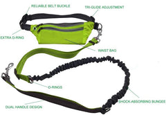 KUTKUT Hands Free Dog Leash with Zipper Pouch, Dual Handles and Retractable Bungee Leash with Reflective Stitches for Running Walking Jogging Hiking for Small-Large Dogs(Adjustable Waist: 30"