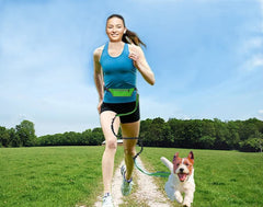 KUTKUT Hands Free Dog Leash with Zipper Pouch, Dual Handles and Retractable Bungee Leash with Reflective Stitches for Running Walking Jogging Hiking for Small-Large Dogs(Adjustable Waist: 30"