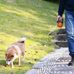 KUTKUT Retractable Dog Leash, 360° Tangle-Free Up to 18 Kg Pet Leash,One-Handed Brake/Pause/Lock 5 Meter Nylon Retractable Dog Leashes for Small and Medium Dogs (Black/Orange16ft)-Leash-kutkutstyle