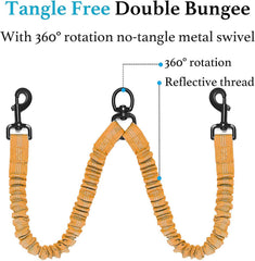 KUTKUT 2022 Adjustable Retractable Two Way Double Coupler 360 Swivel Tangle Free Super Strong Zero Shok Pet Dog Bungee Leash for Small and Medium Dogs - kutkutstyle