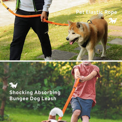 KUTKUT Bungee Dog Lead with Soft Padded Handle,Adjustable Anti-Pull Dog Leash,Strong Reflective Thread Dog Leads with Traffic Handle for Medium Large Dogs (Orange) - kutkutstyle