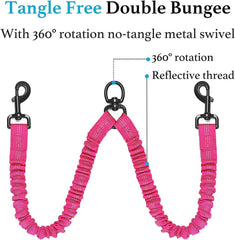 KUTKUT 2022 Newly Design Dog Leash 360 Swivel No Tangle Double Dog Walking Training Leash Comfortable Shock Absorbing Reflective Bungee Leash Rope for Small and Medium Dogs - kutkutstyle