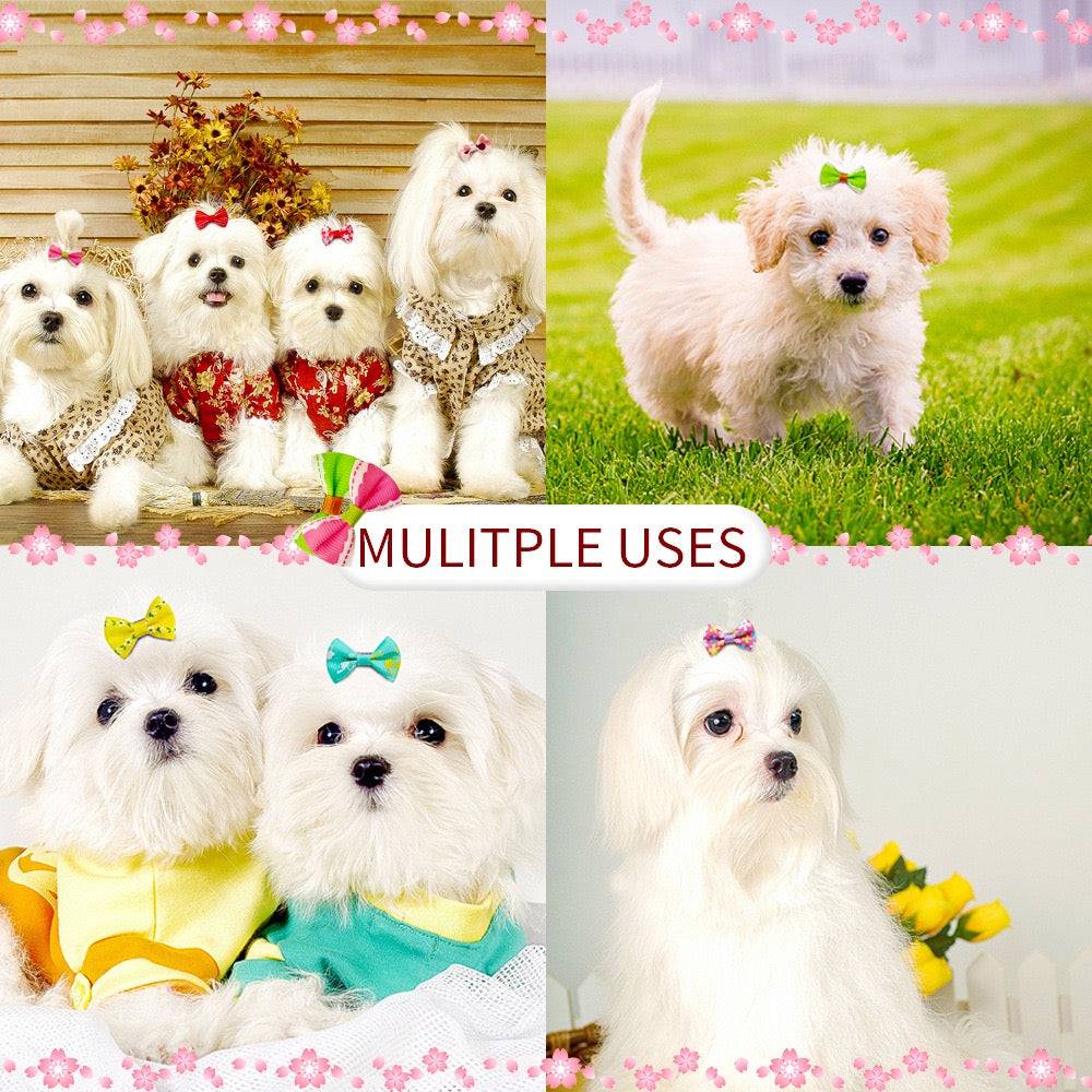 KUTKUT 20Pcs Assorted Handmade Dog Cat Hair Bows Small Dog Cat Hair Clips Cute Puppy Dog Small Bowknot Hair Bows with Metal Clips Handmade Hair Grooming Clips for Poodle Maltese ShihTzu-Pet Accessories-kutkutstyle