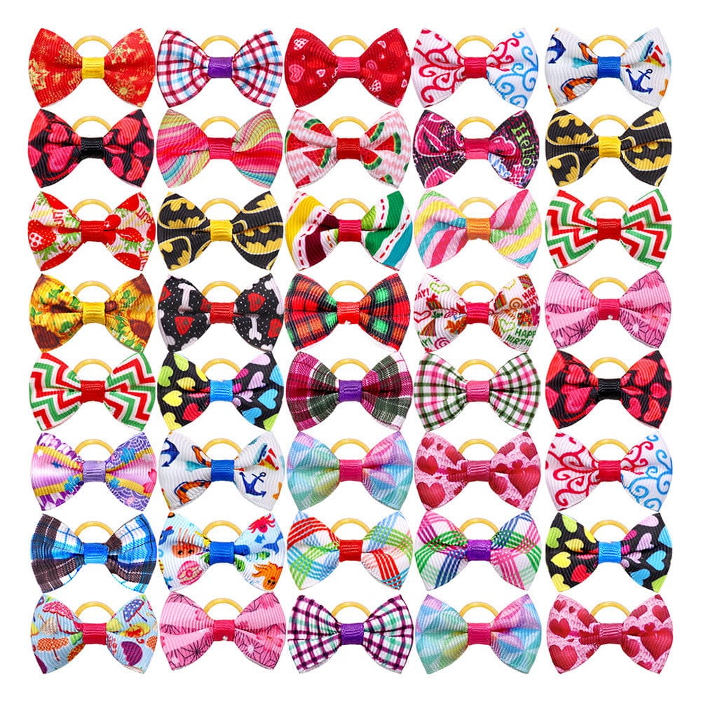 KUTKUT 40Pcs Dog Cat Girl Hair Bows with Rubber Bands, Dog Hair Bowknot for Small Dogs Puppy Pet Grooming Bows Dog Cat Hair Accessories for ShihTzu, Maltese, Bichon, Poodle etc-Pet Accessories-kutkutstyle