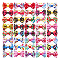 KUTKUT 40Pcs Dog Cat Girl Hair Bows with Rubber Bands, Dog Hair Bowknot for Small Dogs Puppy Pet Grooming Bows Dog Cat Hair Accessories for ShihTzu, Maltese, Bichon, Poodle etc - kutkutstyle