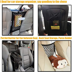 KUTKUT Dog Car Net Barrier | Pet Barrier with Auto Safety Mesh Organizer | Baby Stretchable Storage Bag Universal for Cars, SUVs -Easy Install, Car Divider for Driving Safely with Children & 