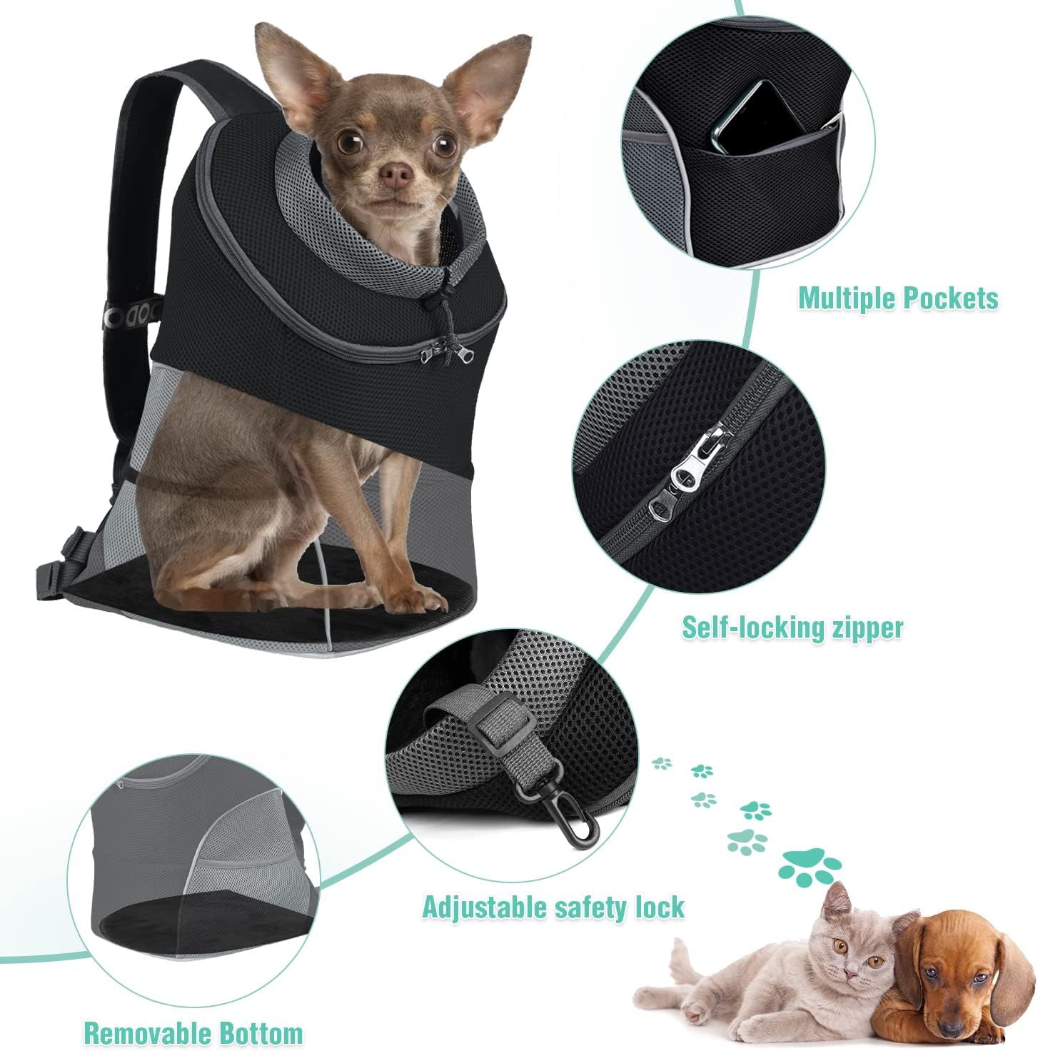 KUTKUT Pets Dog Carrier Backpack Puppy Dog Travel Carrier Front Pack Breathable Head-Out Backpack Carrier-PET BAG IN ACCESSORIES-kutkutstyle