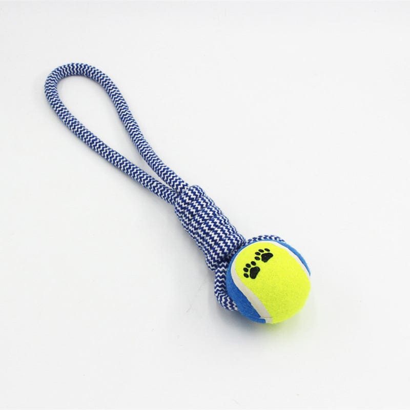 KUTKUT Toss'n'Floss Fling Rope with Tennis Ball, Indestructible Rope Dog Toys Tough Dog Toys for Aggressive Chewers Large Breed, Medium Dogs, Teething Chew Tug Toy (Size: 35cm, Weight 120gm) 